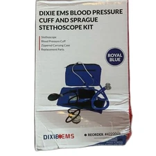 New in Damaged Box Dixie EMS Blood Pressure Cuff Sprague Stethoscope Royal Blue