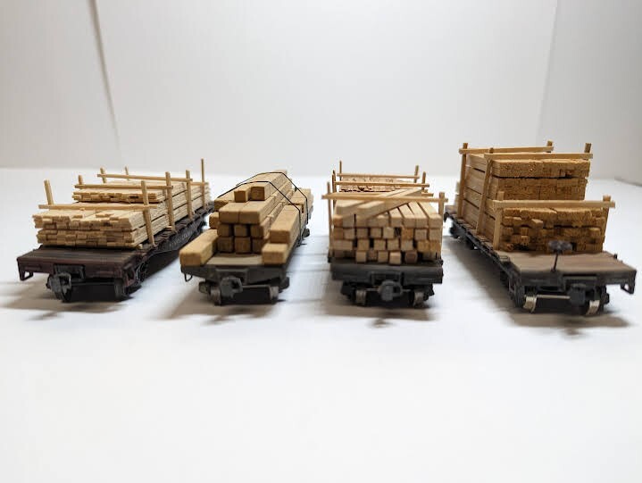 HO Scale Model Railroad Flatcars loaded with lumber highly detailed