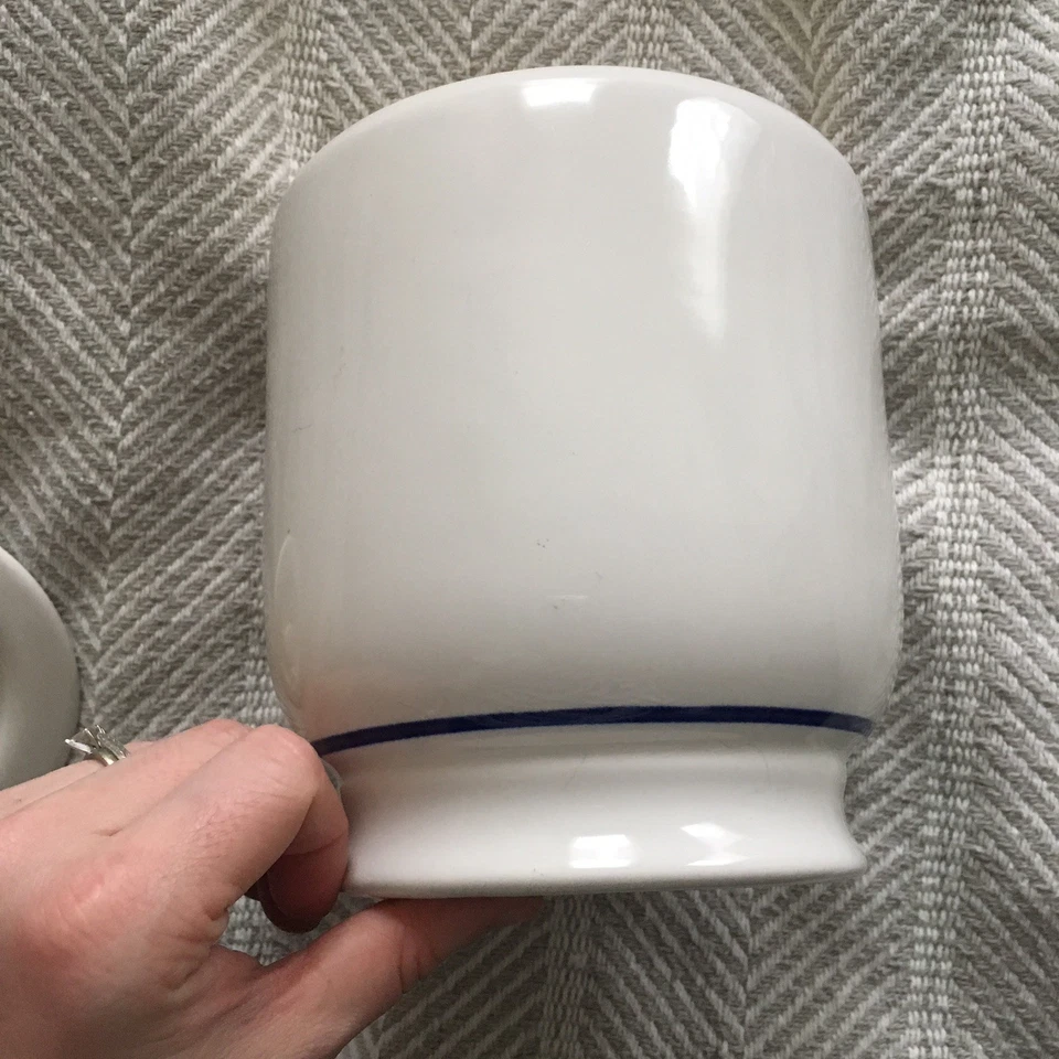 Cat Treat Jar Glazed Lidded Stone Crock Clay Design White Blue Kitty Krunchies - Image 4 of 4