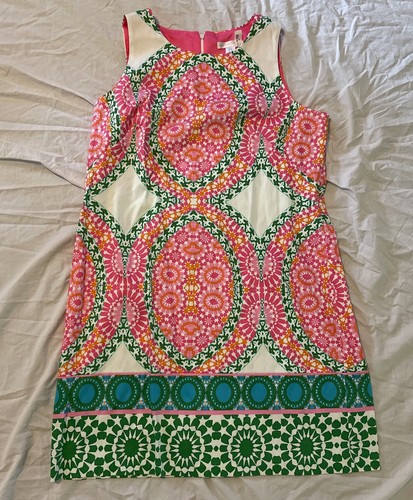 London Times Sleeveless Cotton Stretch Dress Size 14 Colorful Sheath Above Knee