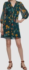 Calvin Klein Women Green Floral-Print Shift Dress Size 4