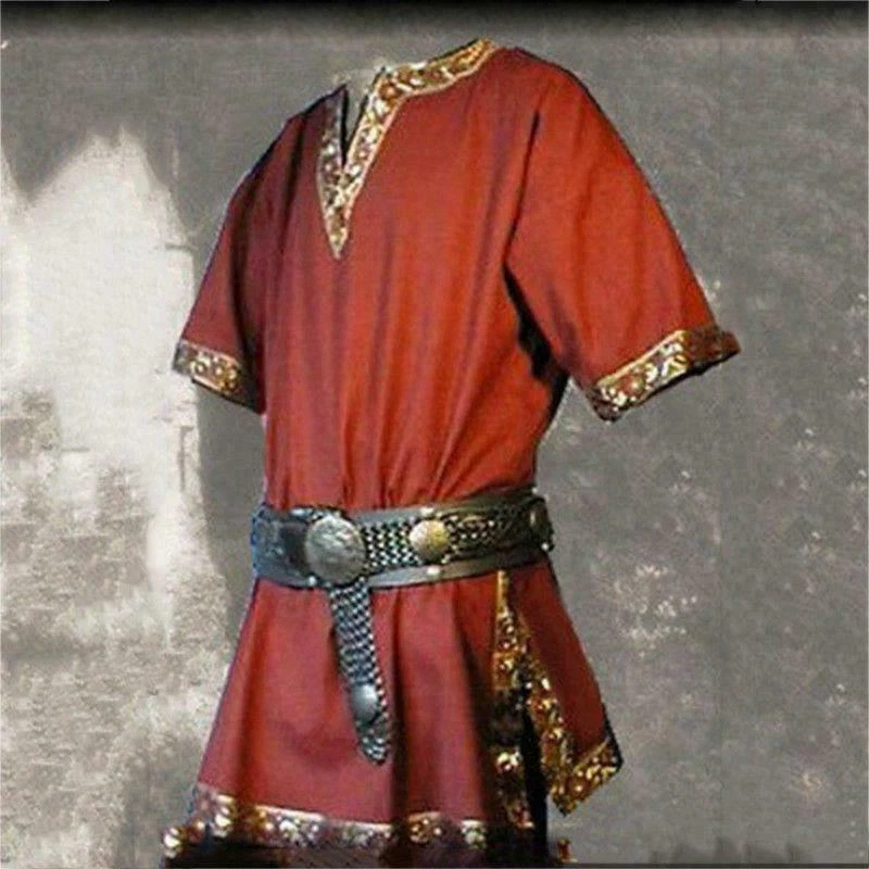 Medieval Renacimiento Hombres Túnica Vikingo Sajón Manga Corta Camisa Halloween Juegos con disfraces Foto 4 de 4