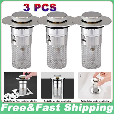3PCS Bathroom Sink Stopper Pop Up Sink Drain Filter for 1.1~1.5 Inch Drain Hole - Image 1 of 4
