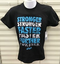 Asics "Stronger Faster Further" Cotton Short Sleeve T Shirt, FREE SHIPPING 