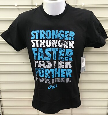 Asics ''Stronger Faster Further'' Cotton Short Sleeve Shirts, FREE SHIPPING!