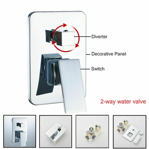 Chrome Brass Rainfall Shower Combo Set 8" Square Shower Head Tap W/Hand Shower - Picture 6 of 8
