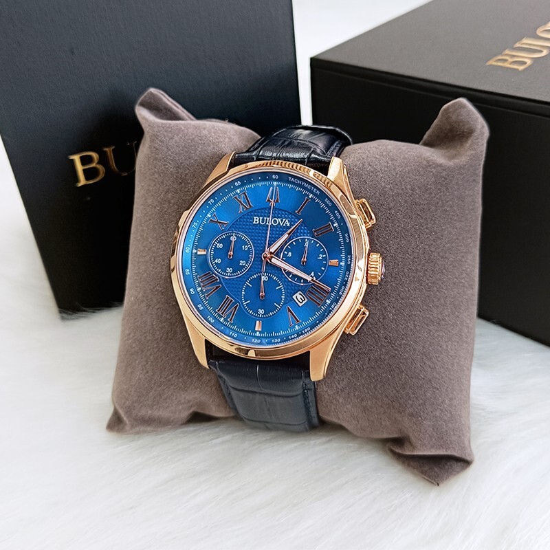 Men's Bulova Wilton Blue Classic Chronograph 97B170 Quartz Leather