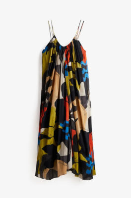 hm a line maxi dress H&M HM SUMMER 2024 A-Line MAXI Dress Black Patterned Special Collection