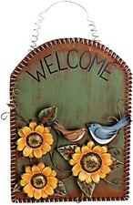 Metal Sunflower Bird Welcome Sign Decorative Indoor Outdoor Wall Plaque Decor