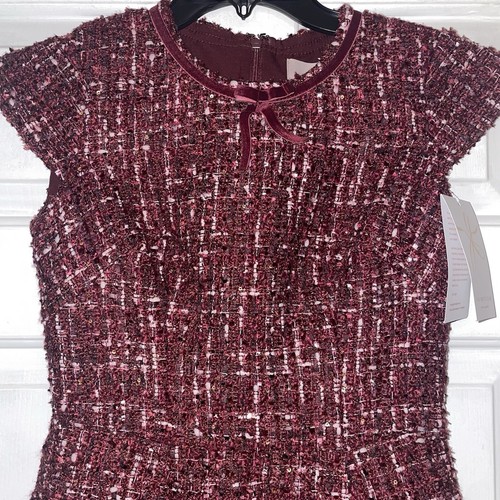 GALL MEETS GLAM Sz 00P Nell Bouncle Dream Burgundy Tweed Fit & Flare Mini Dress - Picture 14 of 18