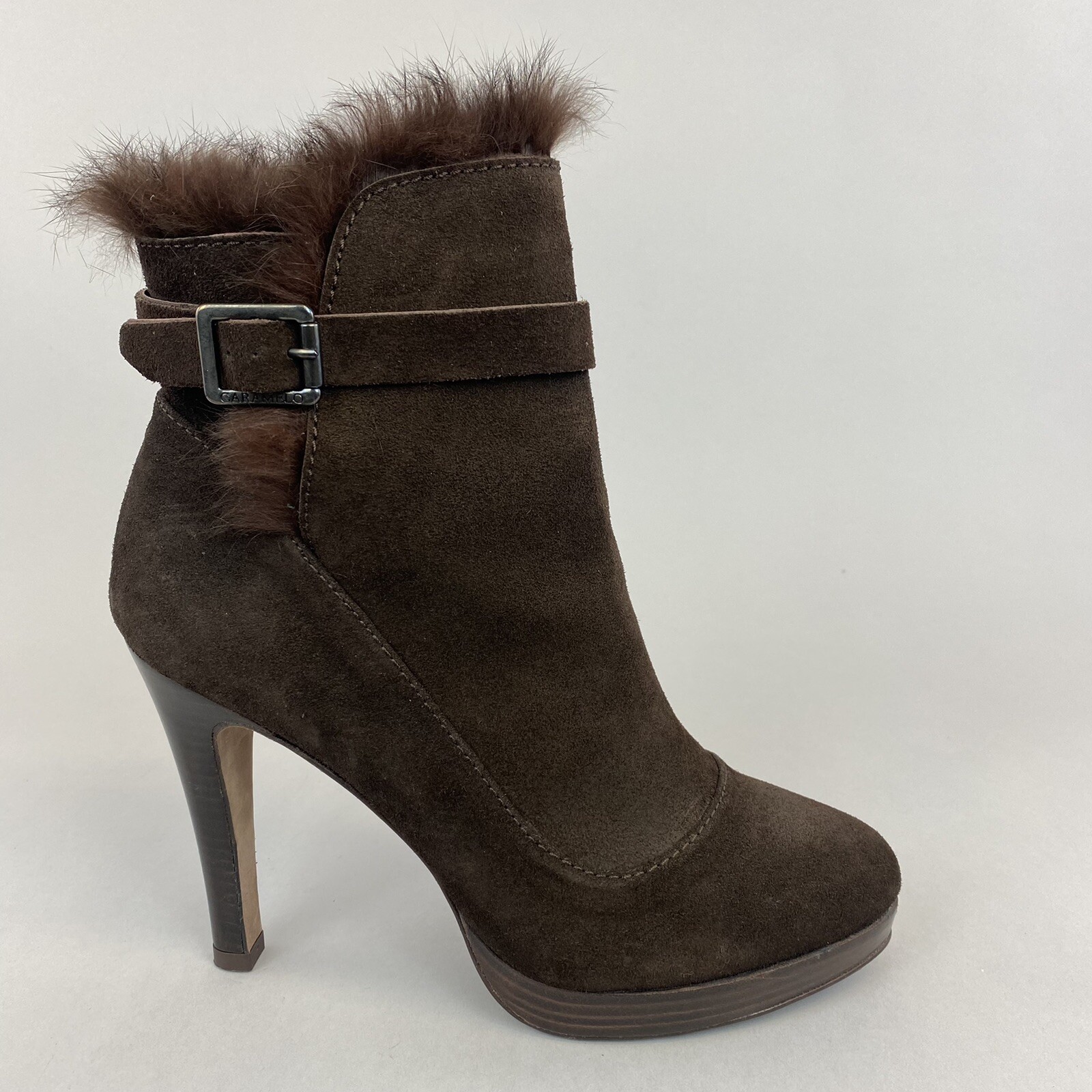 Botines Caramelo Marrón Oscuro Chocolate Tirón Tacones Altos 39 UK6