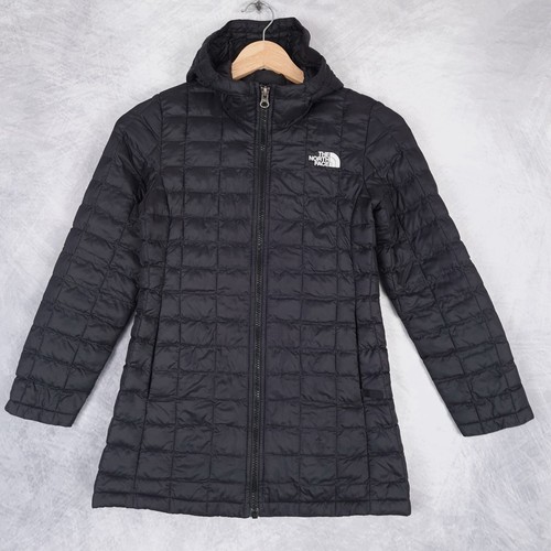 The North Face Thermoball Jacket Girls Small 7/8 Black Hooded Quilted Puffer