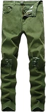 Men’s Ripped Denim Jeans | Skinny Regular Fit Destroyed Biker Pants