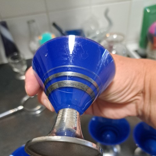 5 silver Tone pedestal blue cocktail glasses. - Bild 10 von 11