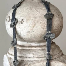 3.5yds French 1920s Trim Blue Grey Oyster Shape Woven Ribbon Antique Sewing Tex