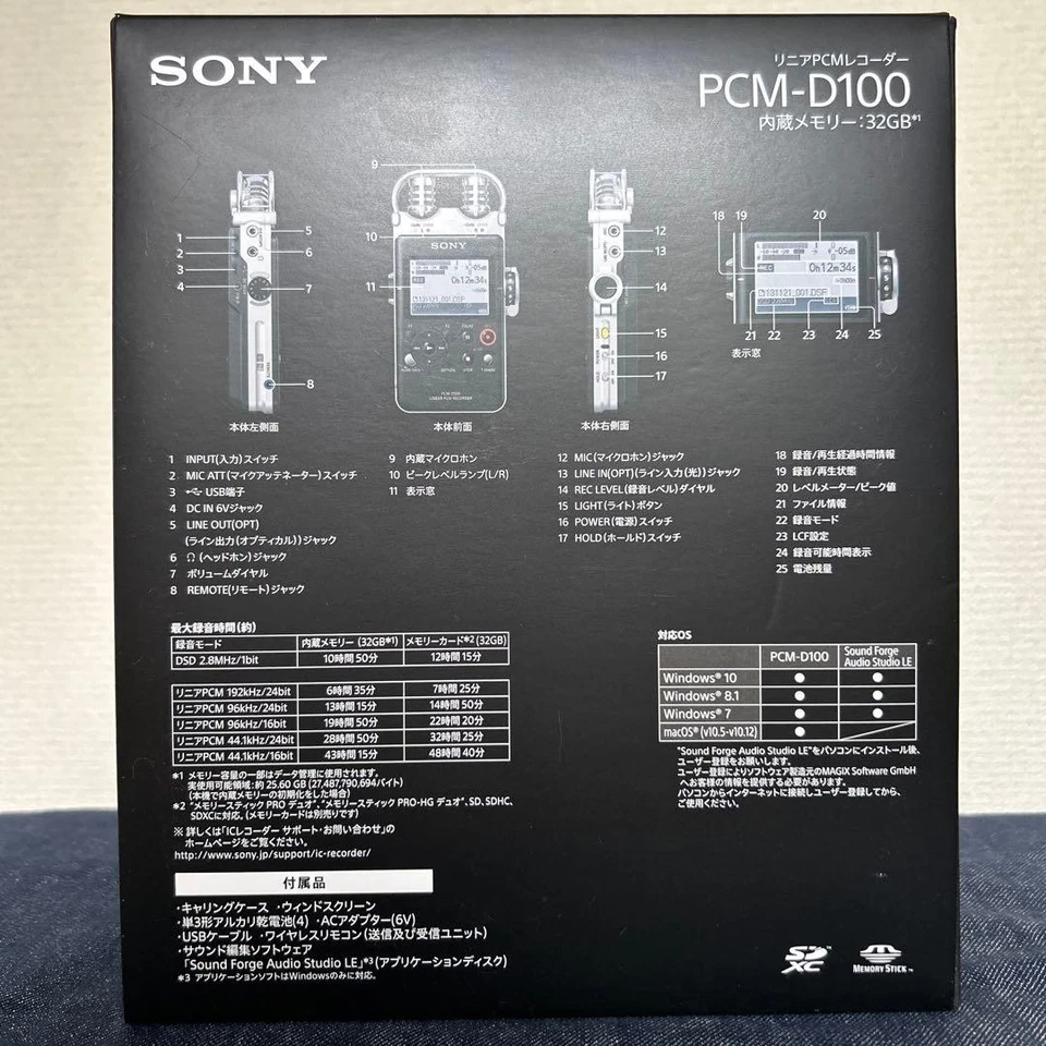 SONY Linear PCM Recorder PCM-D100 High Resolution Handy Portable 32GB Black - Image 3 of 4
