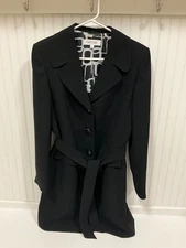 Suit Studio Women Black Long Blazer Tie Sz 12 w Belt