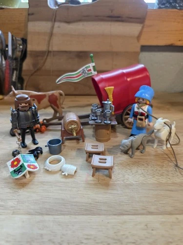 Vintage 1993 Playmobil 3891 Maiden Ox-cart Wounded Knight Medieval