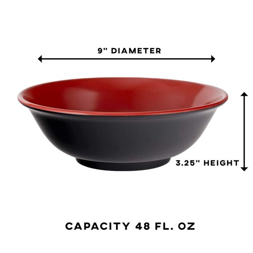 Set of 2 Large 48oz Japanese Melamine Bowls - Black & Red, Soup Rice Ramen Udon - Picture 2 of 2