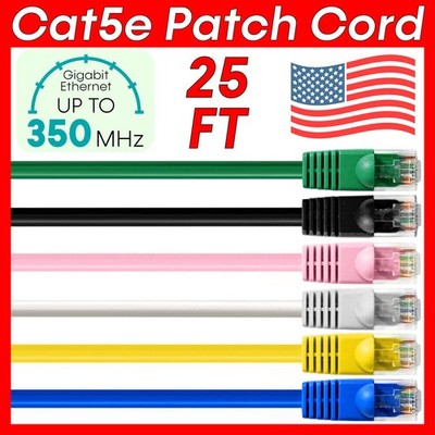 25 FT CAT5e Patch Cord Cat5e Cable 8P8C RJ45 Router Ethernet Cable LAN Network