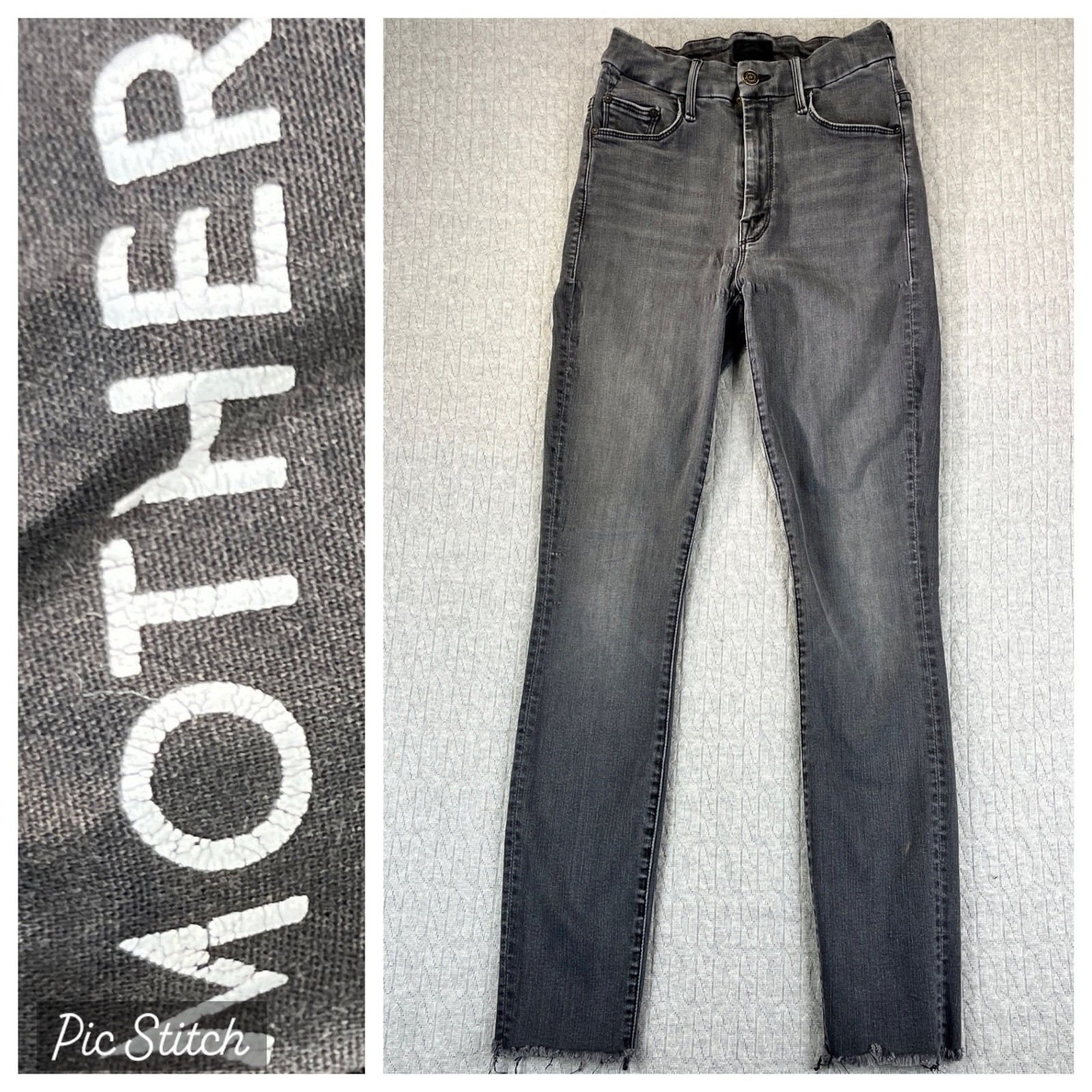 MOTHER High Waisted Looker Ankle Fray Jeans Women  25/21X27 1/2 Grey Denim