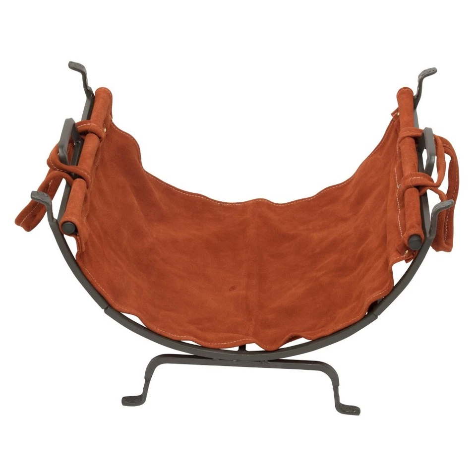 Soporte para troncos de leña de hierro Olde World con soporte de cuero gamuza (W-1189) Foto 2 de 4