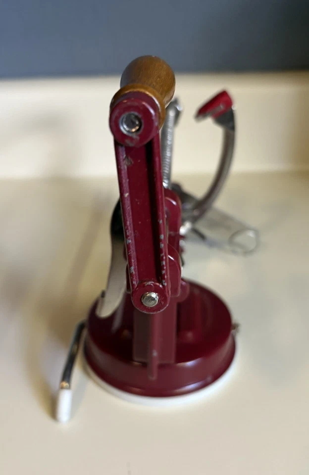 Apple Peeler Corer Potato Peeler, Back To Basics Cast Iron Red Enamel - Image 3 of 4