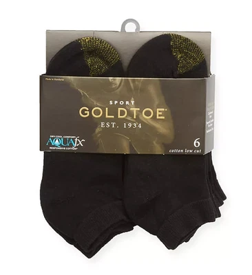 GOLD TOE GoldToe Men's Black Cotton Low Cut Athletic Sock, 6 Pair Shoe Size 6-12.5