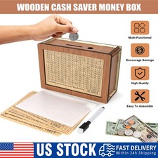 Cash Vault Wooden Savings Box Wood Cash Saver Money Saving Box 10000 Challenge