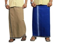 Men's Cotton Kerala Thalapathi Border Dhoti 1.28x2.00 mtrs, Beige-Blue