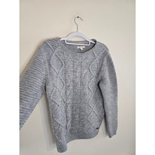 Barbour Court Crew Grey Cable Knit Wool Alpaca Blend Sweater Size UK 10
