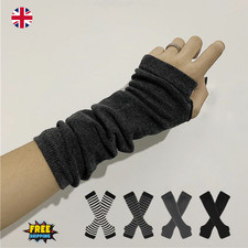 Long Sleeve Winter Fingerless Gloves – Stripe Knitted Elbow Mittens for Women