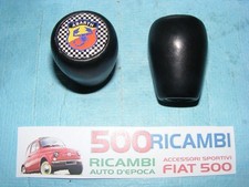 FIAT 500 EPOCA 126 POMELLO LEVA CAMBIO IN PELLE NERO + LOGO ADESIVO 3D ABARTH