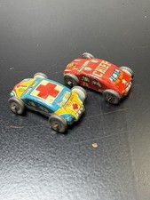 1950s Japan Tin Litho Emergency Cars Lot of 2 Fire Chief, Ambulance