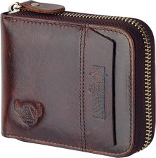 Admetus Men's Genuine Leather Short Zip-around Bifold Wallet brown