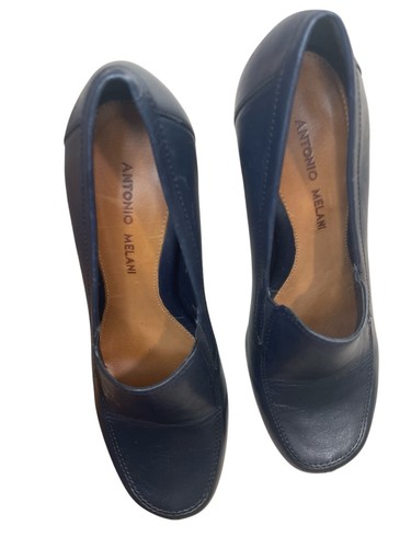 Antonio Melani Glove Fit Women’s Sz 7M Navy Blue Leather Chunky Pump Event Heels - Picture 4 of 6
