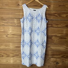 Talbots blue and white lace floral cutaway sheath dress size 14