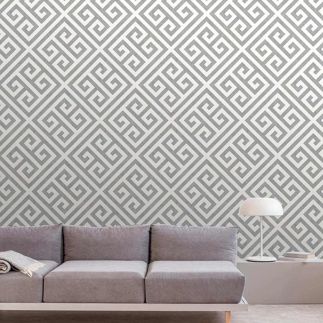 Grey White Greek Key Wallpaper Nina Home Geometric Paste The Wall