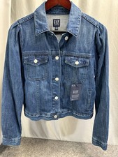 NWT GAP Womens Denim Trucker Jean Jacket, Indigo Blue, Button Up Womens Size M