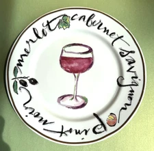 Rosanna Ceramic Cheese/Dessert Plate- Merlot/Cabernet/Pinot Noir, 7.75in-Italy