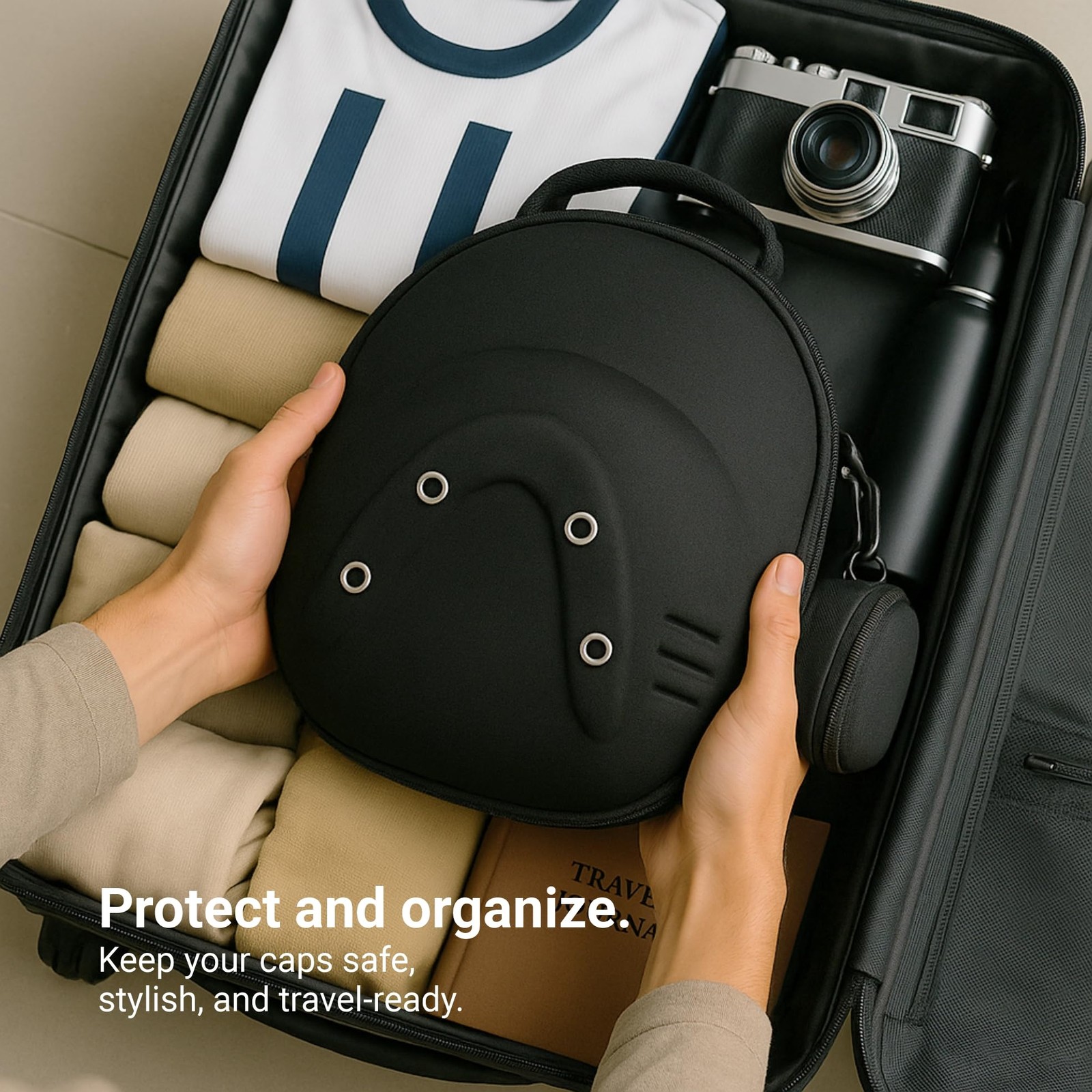 Hat Case with Headphone Case – Hard Hat Case for Baseball Caps with Handle & ...