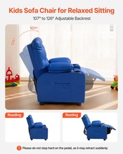 Kids Reclining Chair, Toddler Recliner with 2 Cup Holders and 4 Pockets, 107 de