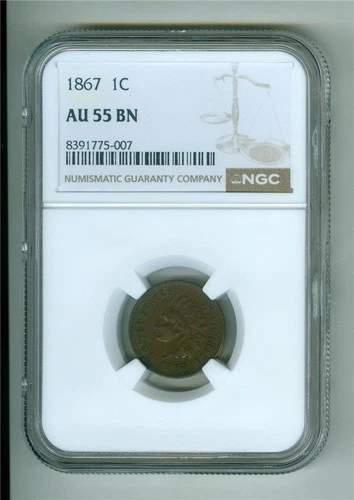 U.S. 1867 INDIAN HEAD CENT NGC AU-55 BN