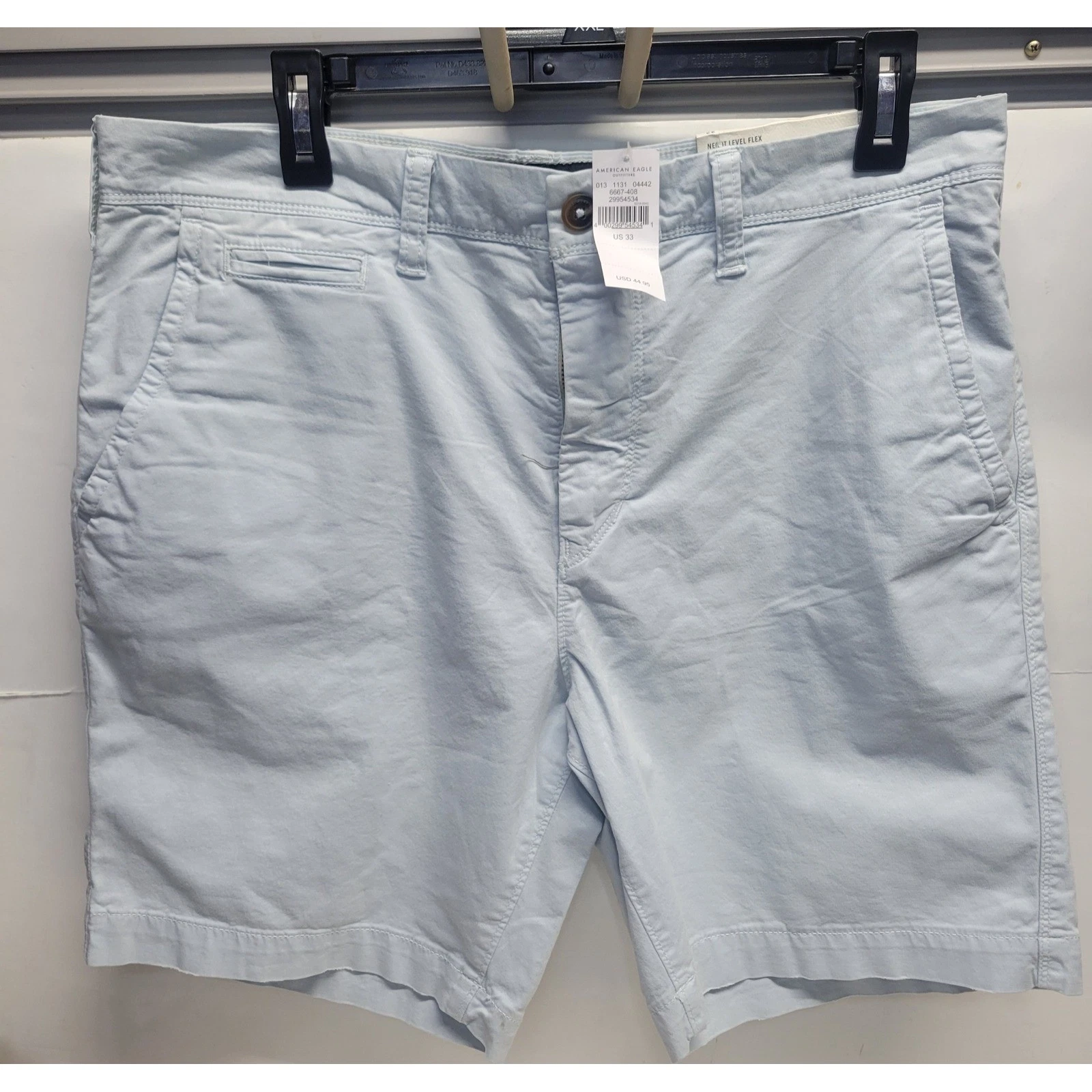 NWT American Eagle Outfitters Mens Slim Flex Shorts Light Blue Size 33