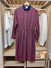 VINTAGE ST MICHAEL DRESS SHIRT UK 12 RED TARTAN CHECK LONG SLEEVE MIDI WOMENS