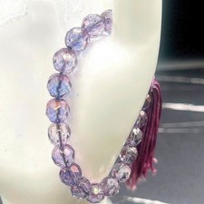 Vintage Lavender Crystal Bracelet Stretch Faceted Bead Tassel Jewellery