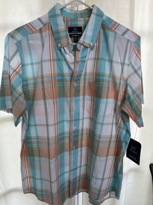 George Men's Shirt Medium Multicolor Plaid Classic Fit Short Sleeve Button-Up