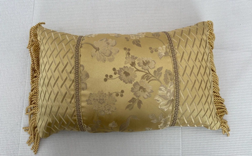 Gold Pillow Jacquard Cording Satin Decorative Rectangle Rope Tassels Fringe 27" - Image 4 of 4