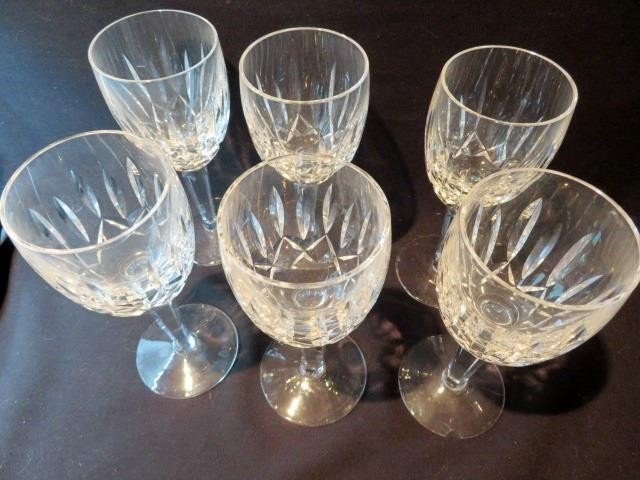 Waterford Crystal Set of 6 Signed Wine Goblets with Minor Base Chip