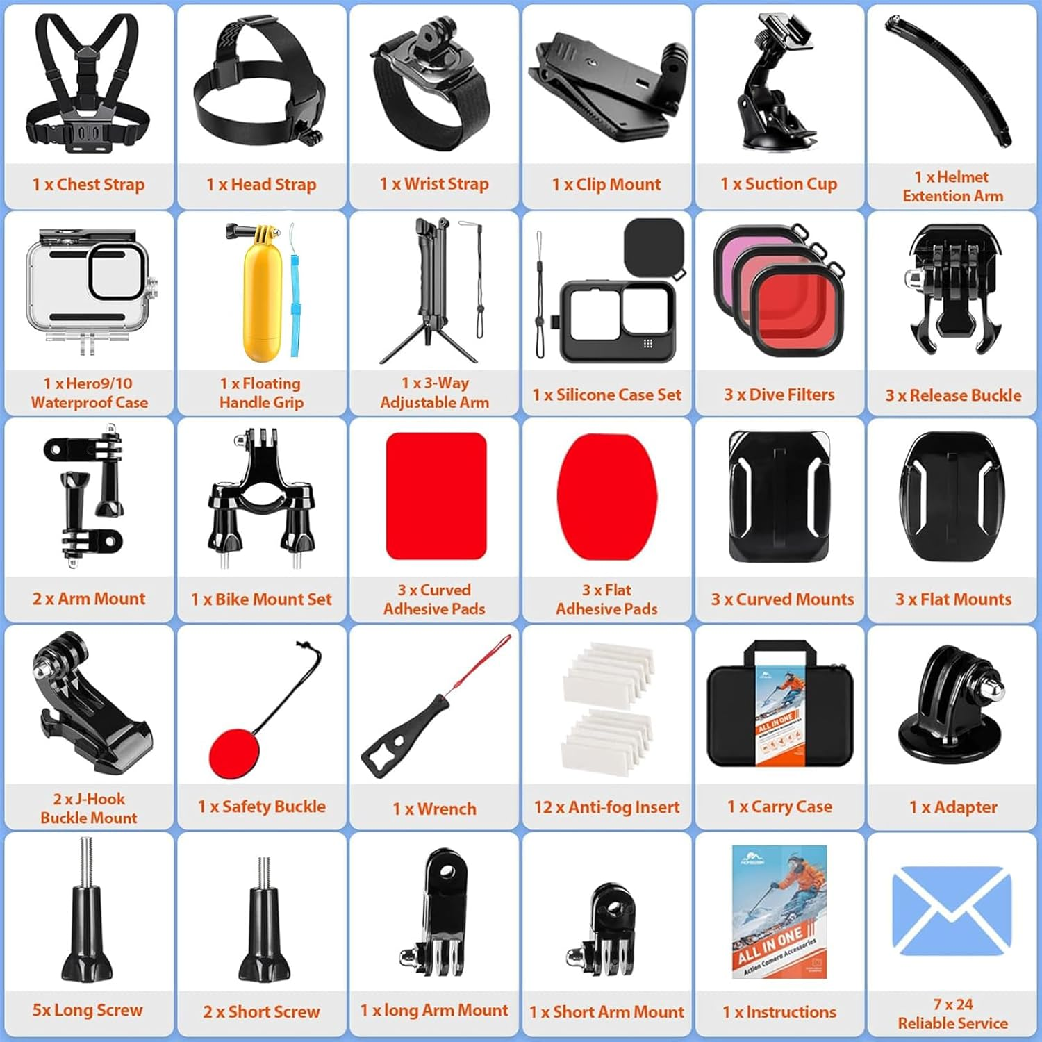 Action Camera Accessories Kit for Gopro Hero 13 12 11 10 9 Black, Waterproof ...-image